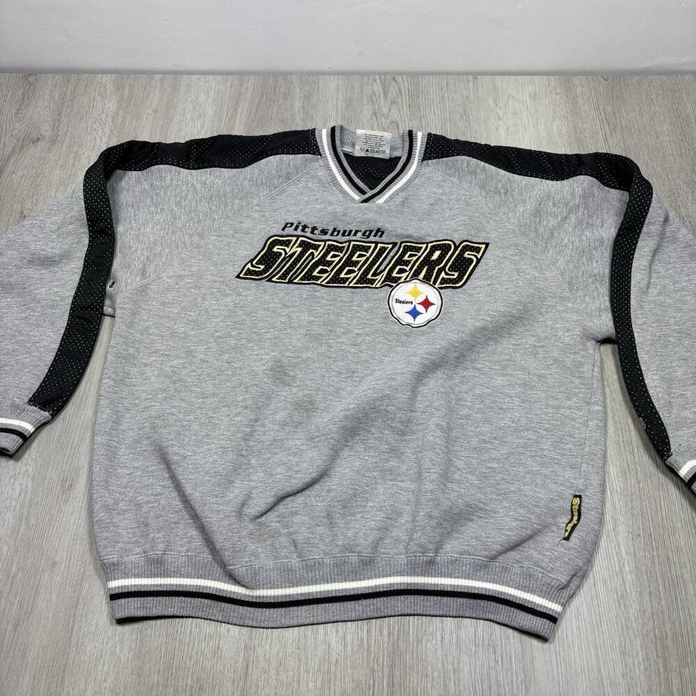 VTG Pittsburgh Steelers Sweatshirt Mens L Gray V Neck NFL Fottball Lee Sport 90s